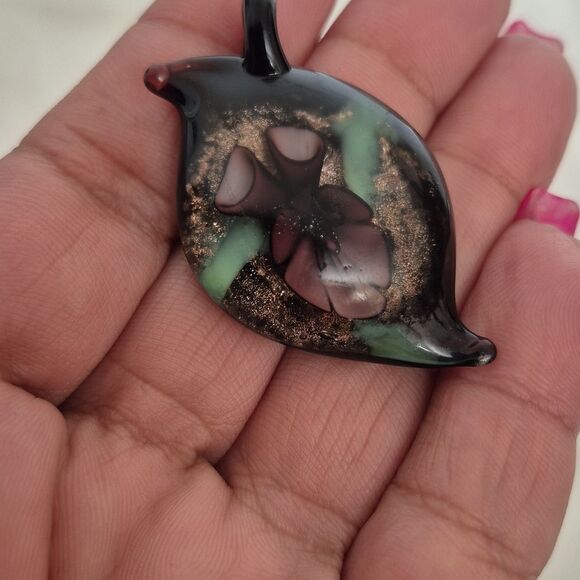 Murano Black and Purple Glass Pendant Necklace - Picture 6 of 16